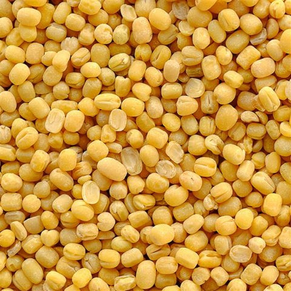 Peeled and split moong beans in a 10-pound bag from Papagino Foods Inc. for cooking and nutritious meals.