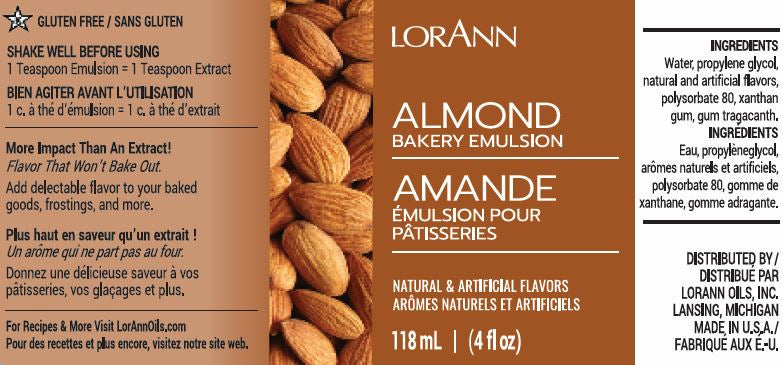 LorAnn Oils Almond, Bakery Emulsion - 4 OZ #0748-0800 - Papagino Foods Inc.