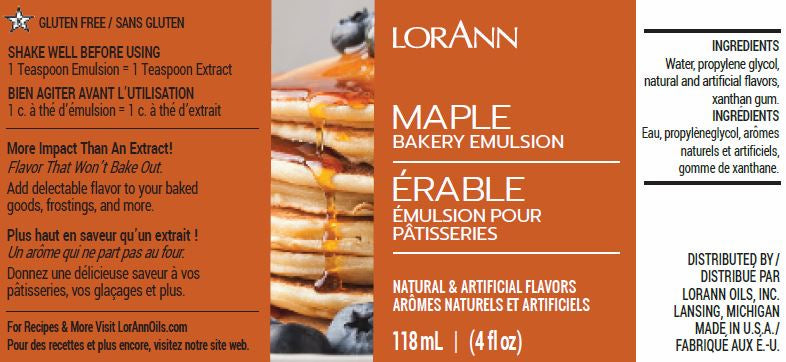 LorAnn Oils Maple, Bakery Emulsion - 4 OZ #0778-0806B - Papagino Foods Inc.