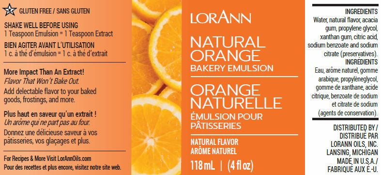 LorAnn Oils Orange (Natural), Bakery Emulsion - 4 OZ #0760-0806B - Papagino Foods Inc.