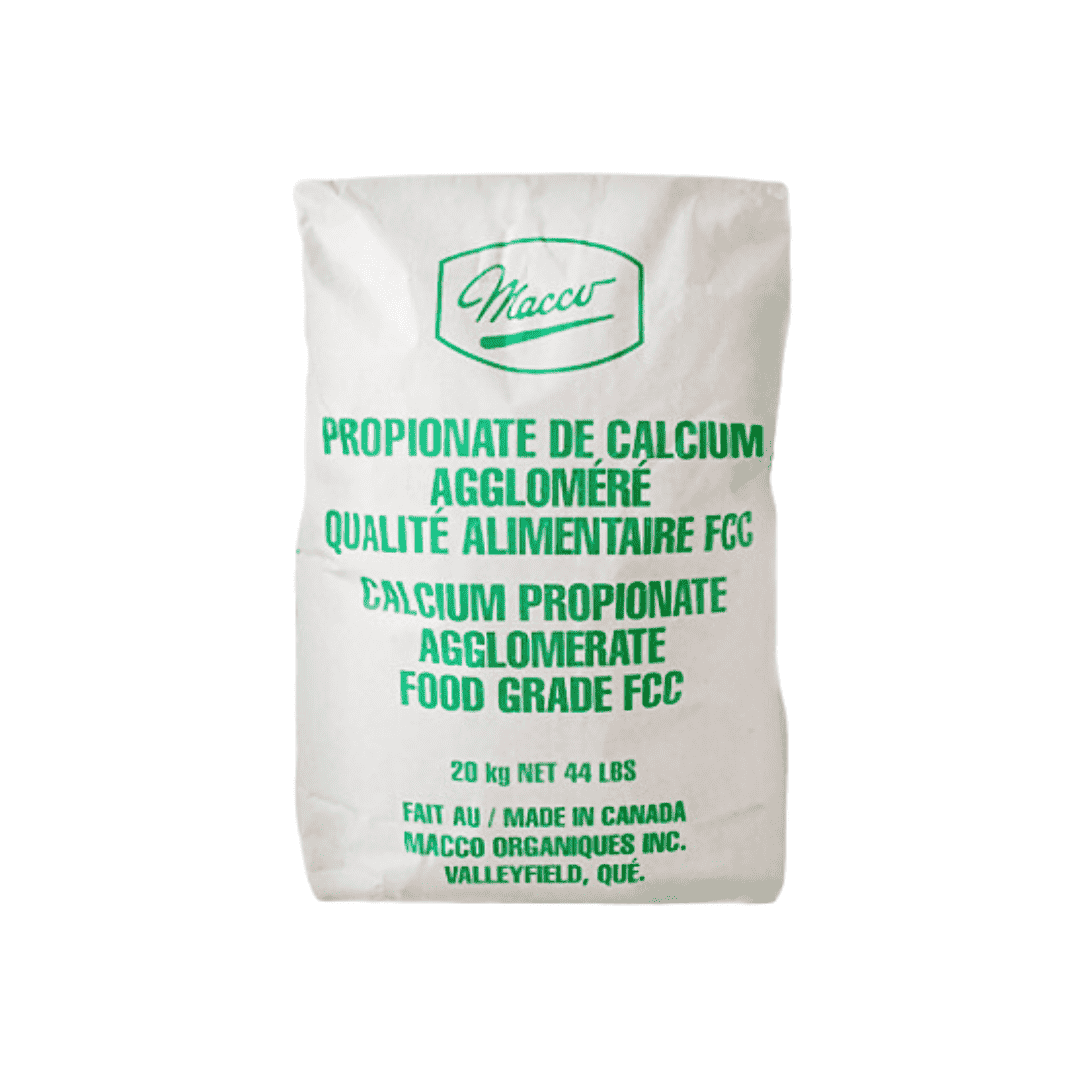 Calcium Propionate 20kg bag from Papagino Foods Inc., food preservative used in baking and bakery products.