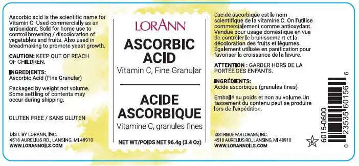 LorAnn Oils Ascorbic Acid 3.4 oz. jar # 6015-0600 - Papagino Foods Inc.
