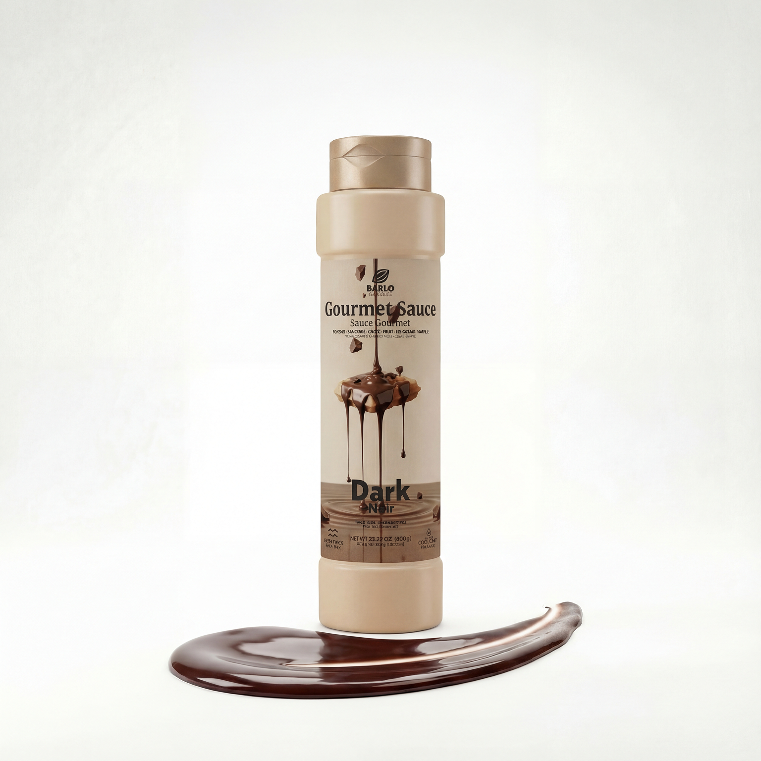 Barlo Dark Gourmet Sauce in 800g jar from Papagino Foods Inc., rich and smooth condiment for culinary use.
