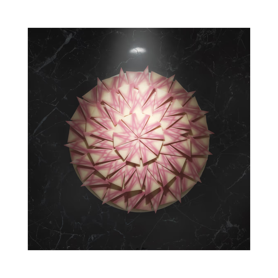 Pink patterned triangle cookies by Papagino Foods Inc., 1 kg pack with 435 pieces, handcrafted confectionery treat.