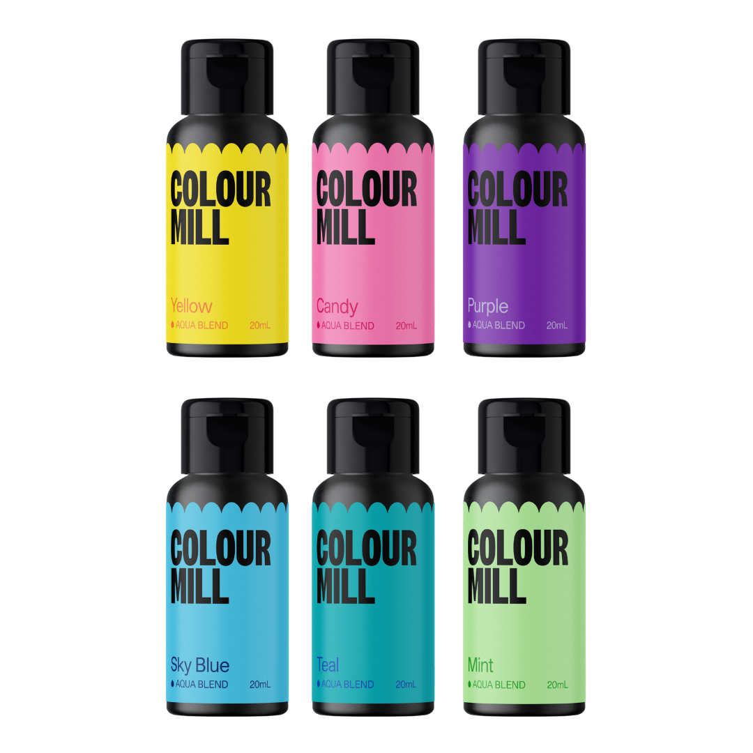 Papagino Foods Inc. Colour Mill Aqua Blend Colouring 20ml Pool Party Pack, vibrant food coloring bottles for baking and decorating.
