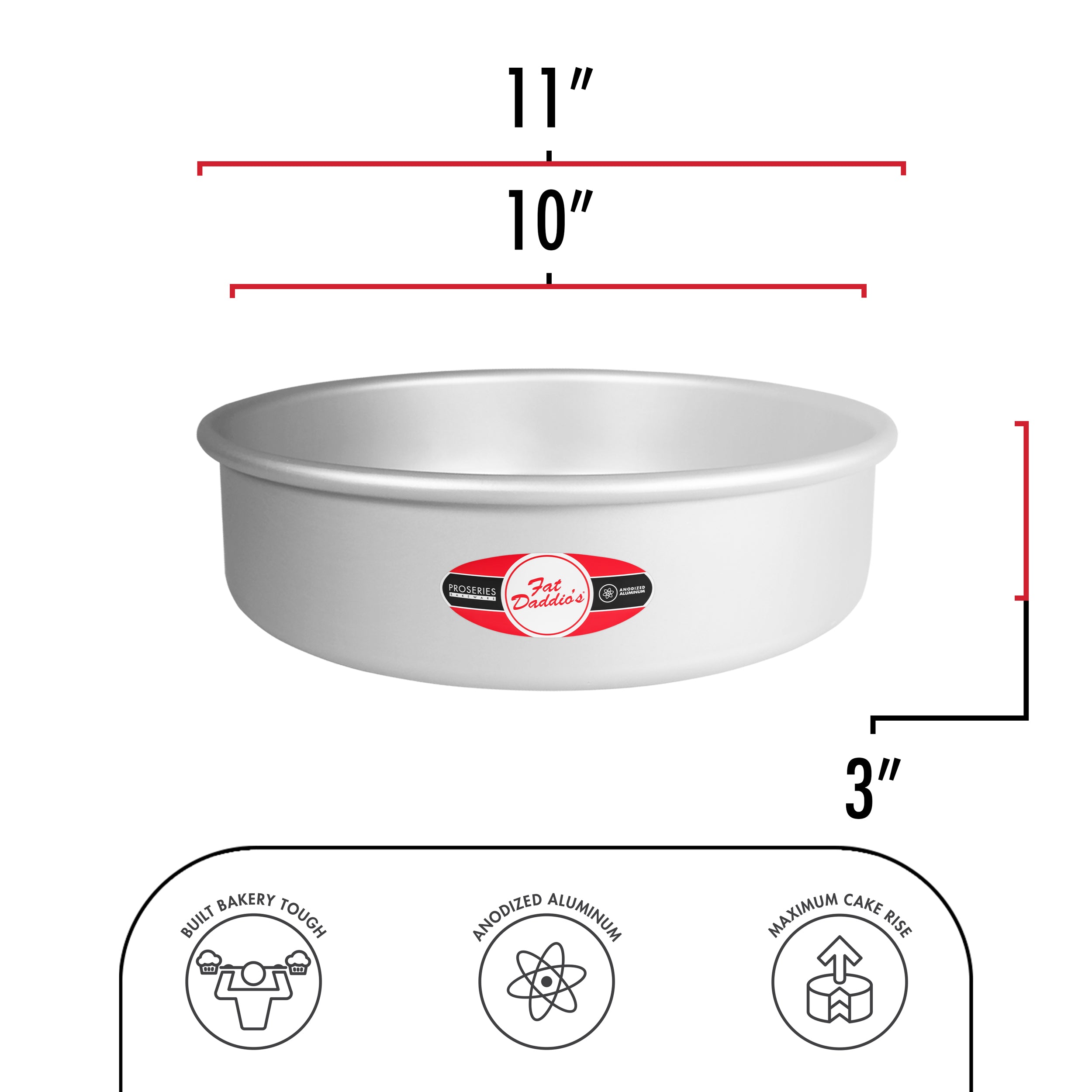 Fat Daddio, Anodized Aluminum, Round Pan, 10 in x 3 in (PRD-103) - Papagino Foods Inc.
