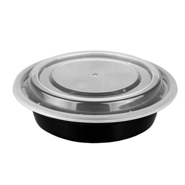 Maple Leaf 6" Black Round Container with Lid - 150 pcs - Papagino Foods Inc.
