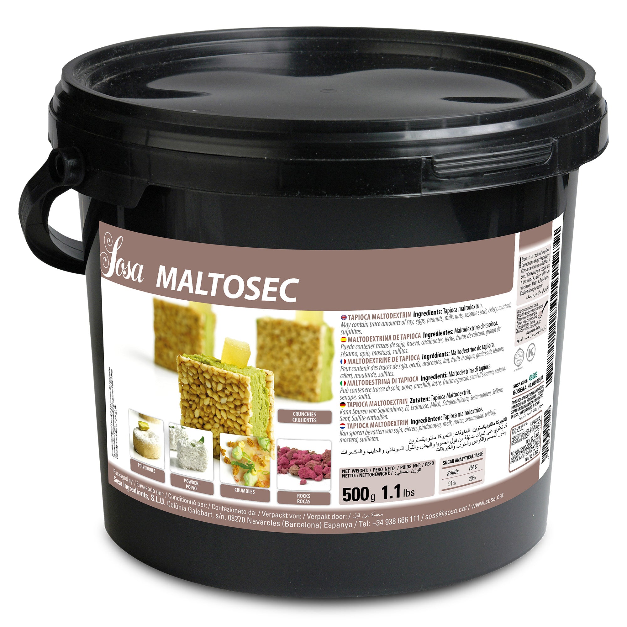 Sosa Maltsosec 500g from Papagino Foods Inc. features a package of malt-based food product with a clear label.