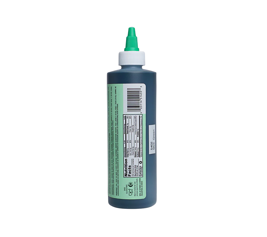 Chefmaster Mint Green Liqua-Gel Food Coloring by Papagino Foods Inc. in a 10.5 oz bottle, vibrant mint green gel for baking and decorating.