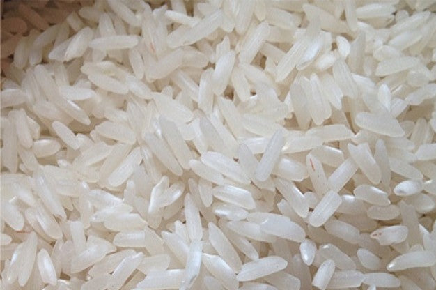 Thai Jasmine Rice by Papagino Foods Inc., 8 kg bag, showing a close-up of fluffy, fragrant jasmine rice grains.