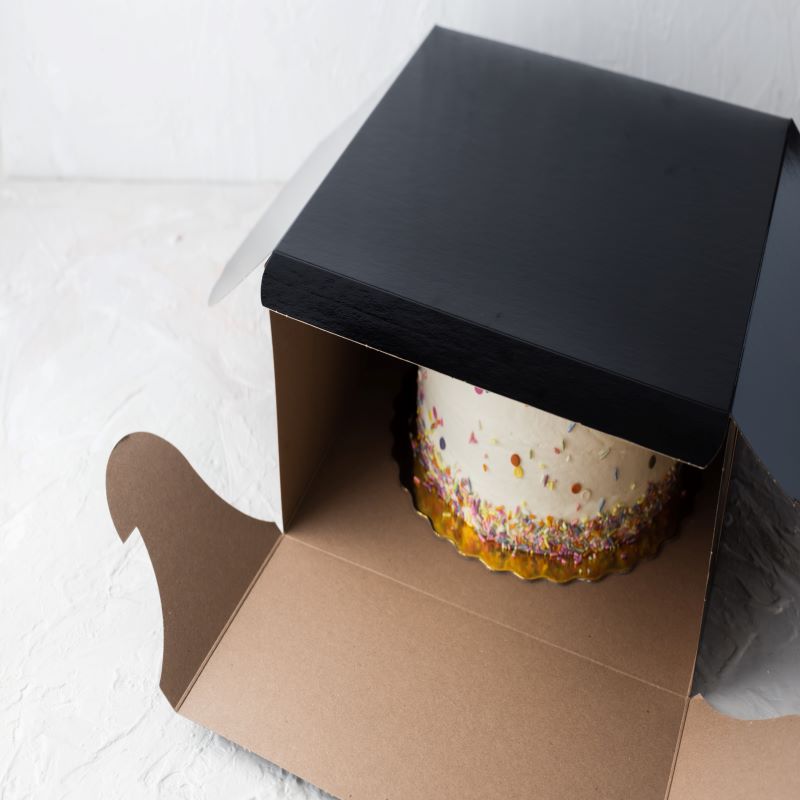 Black Film Laminated Cake Boxes 12" x 12" x 6" - Papagino Foods Inc.
