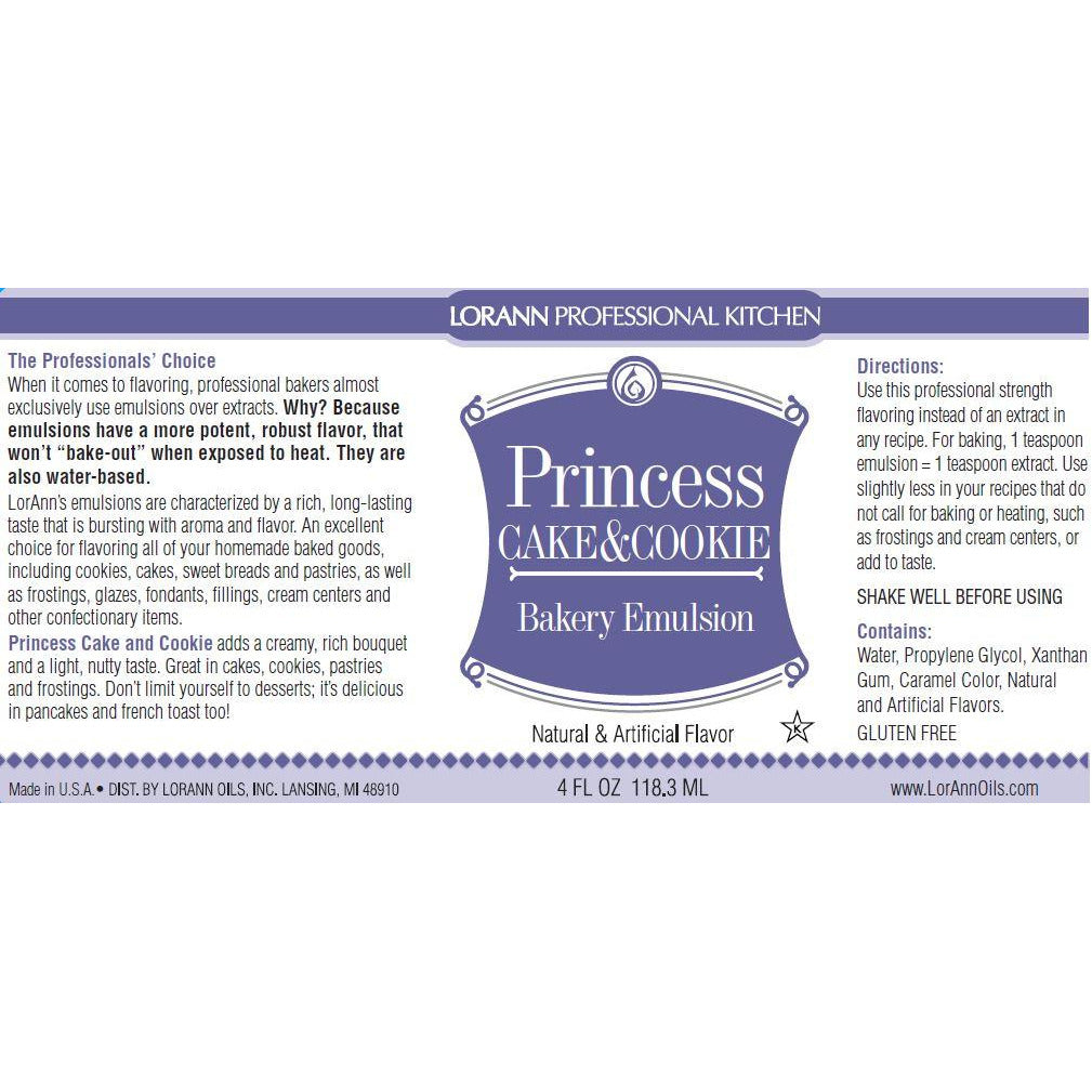 LorAnn Oils Princess Cake & Cookie, Bakery Emulsion **BBD Aug 2024** - 16 OZ #0756-1000 - Papagino Foods Inc.