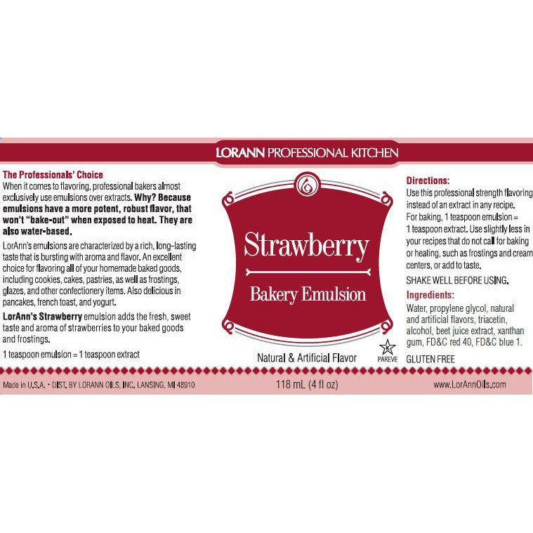LorAnn Strawberry, Bakery Emulsion - 4 OZ #0768-0800 - Papagino Foods Inc.