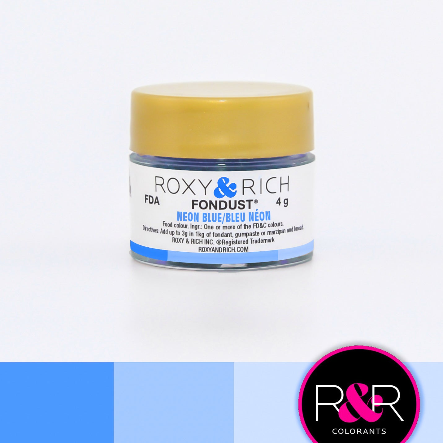 Roxy & Rich Neon Blue Fondust (# F4-024) 4 G - Papagino Foods Inc.