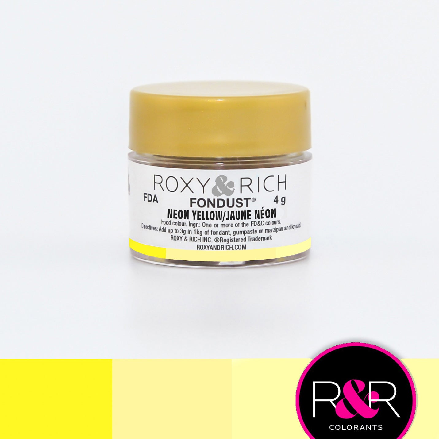 Roxy & Rich Neon Yellow Fondust (# F4-006) 4 G - Papagino Foods Inc.