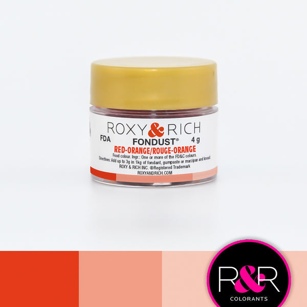 Roxy & Rich Red-Orange Fondust (# F4-009) 4 G - Papagino Foods Inc.