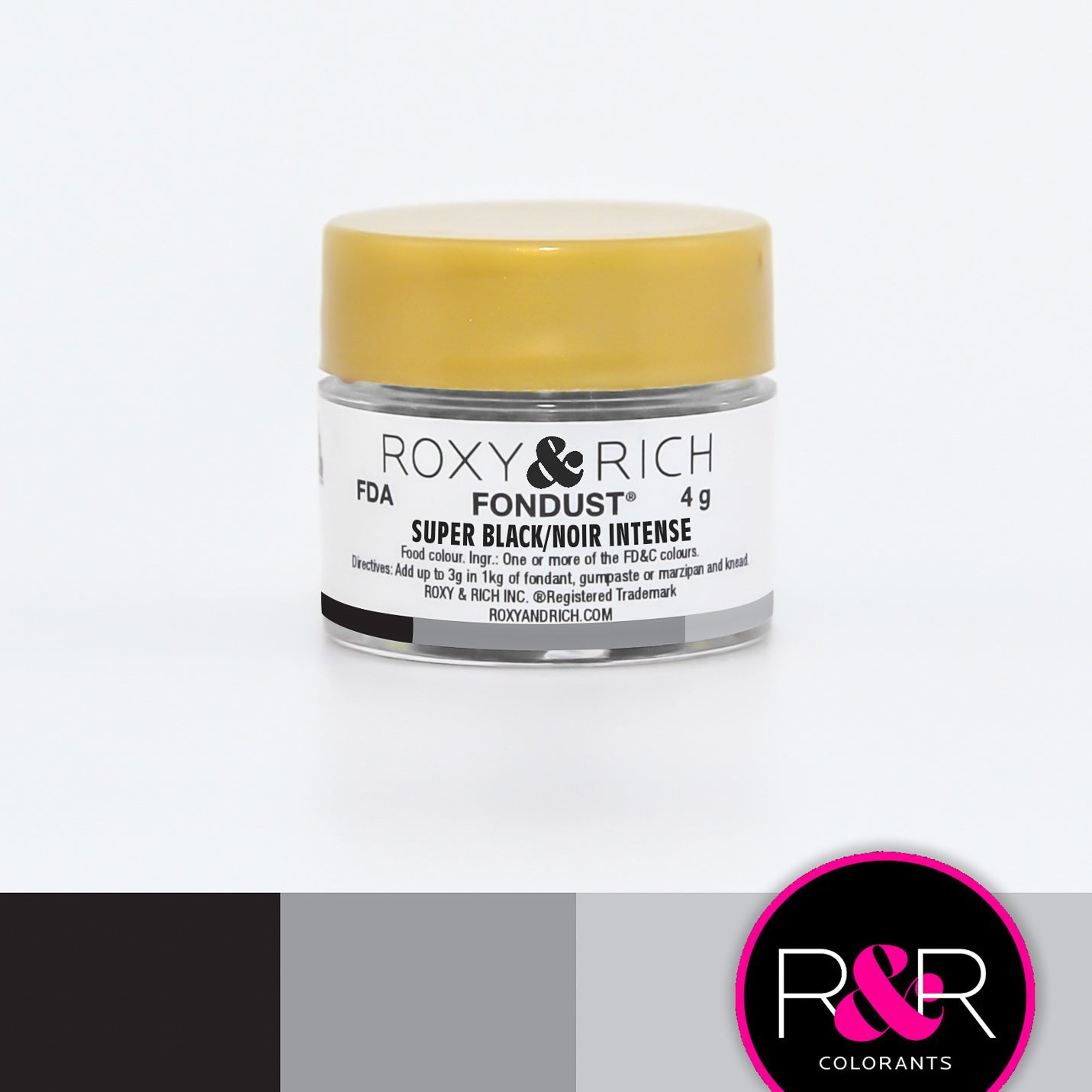 Roxy & Rich Super Black Fondust (# F4-002) 4 G - Papagino Foods Inc.