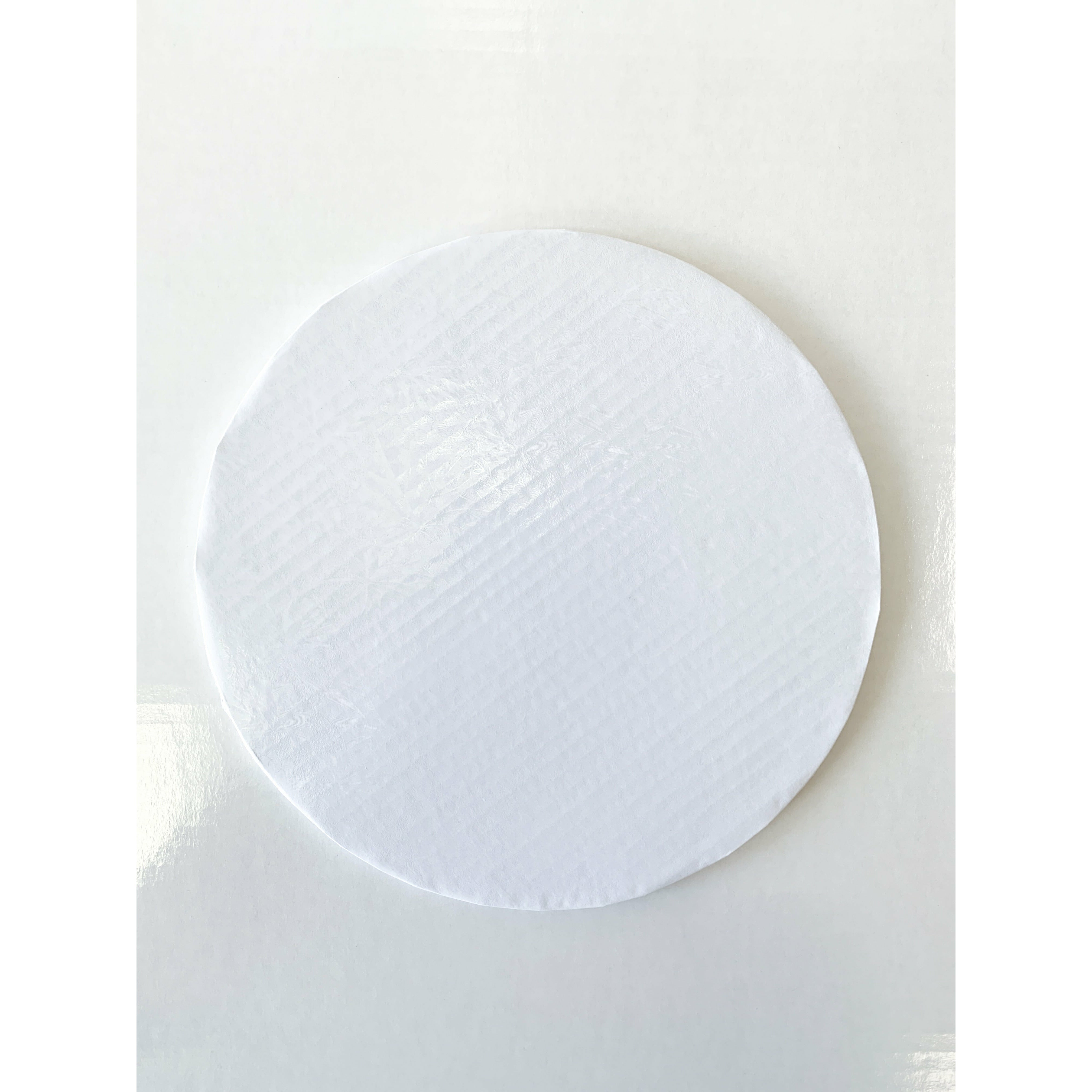 6" Round White Drum / Cake Board Embossed 1/2" - Papagino Foods Inc.
