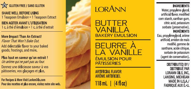 LorAnn Oils Butter Vanilla, Bakery Emulsion   - 4 OZ  #0742-0800 - Papagino Foods Inc.