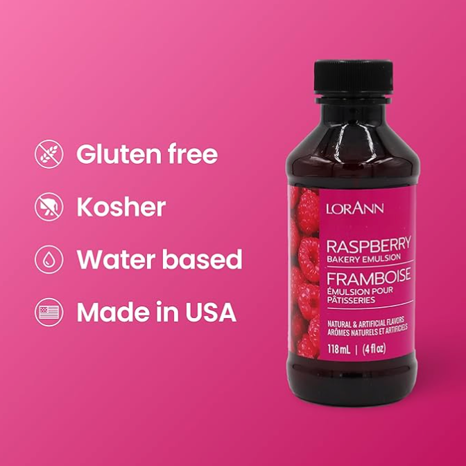 LorAnn Oils Raspberry, Bakery Emulsion   - 4 OZ   #0764-0800 **BBD Sep 2024** - Papagino Foods Inc.