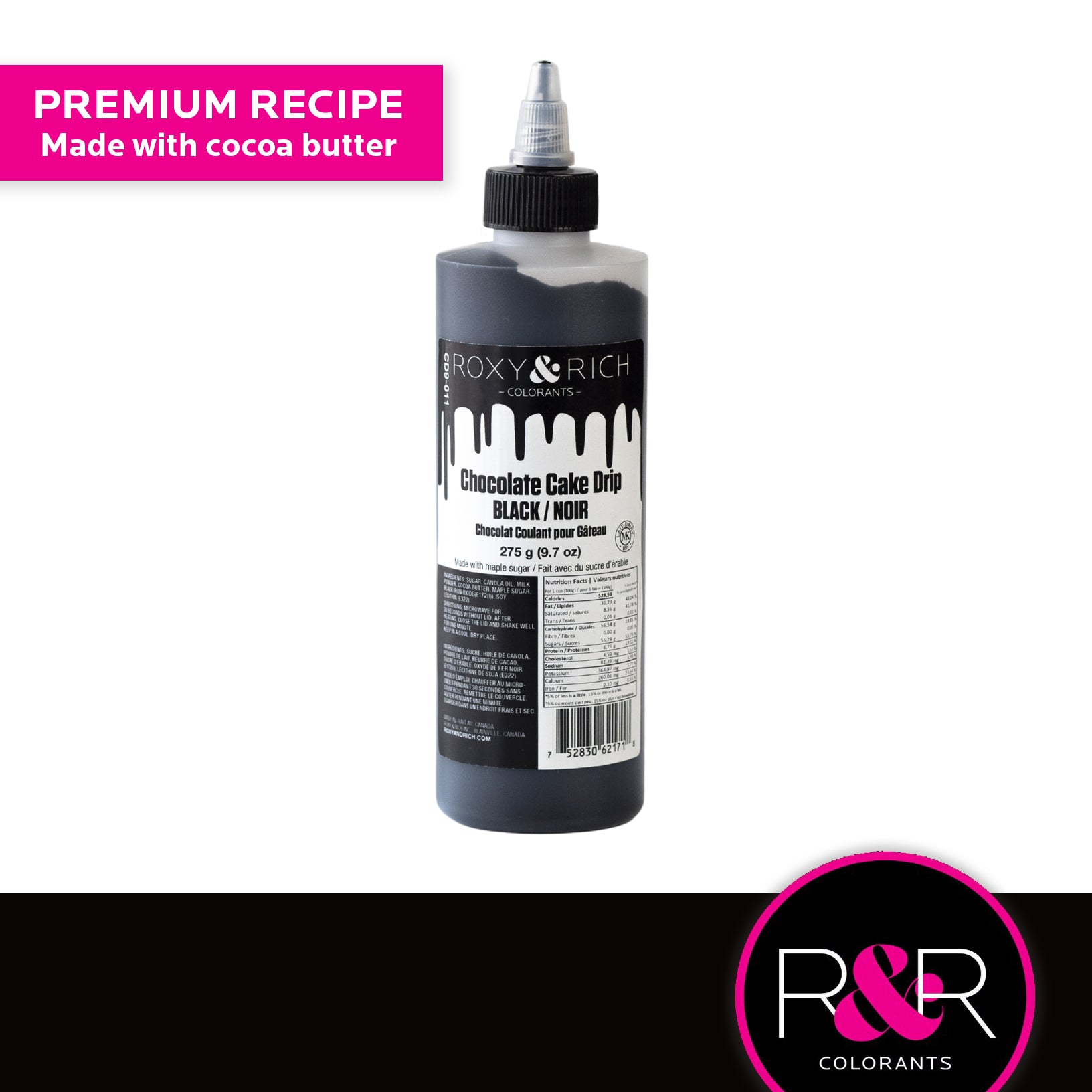 Roxy & Rich Cake Drip Black (# CD9-011) - 9.7 OZ - Papagino Foods Inc. 