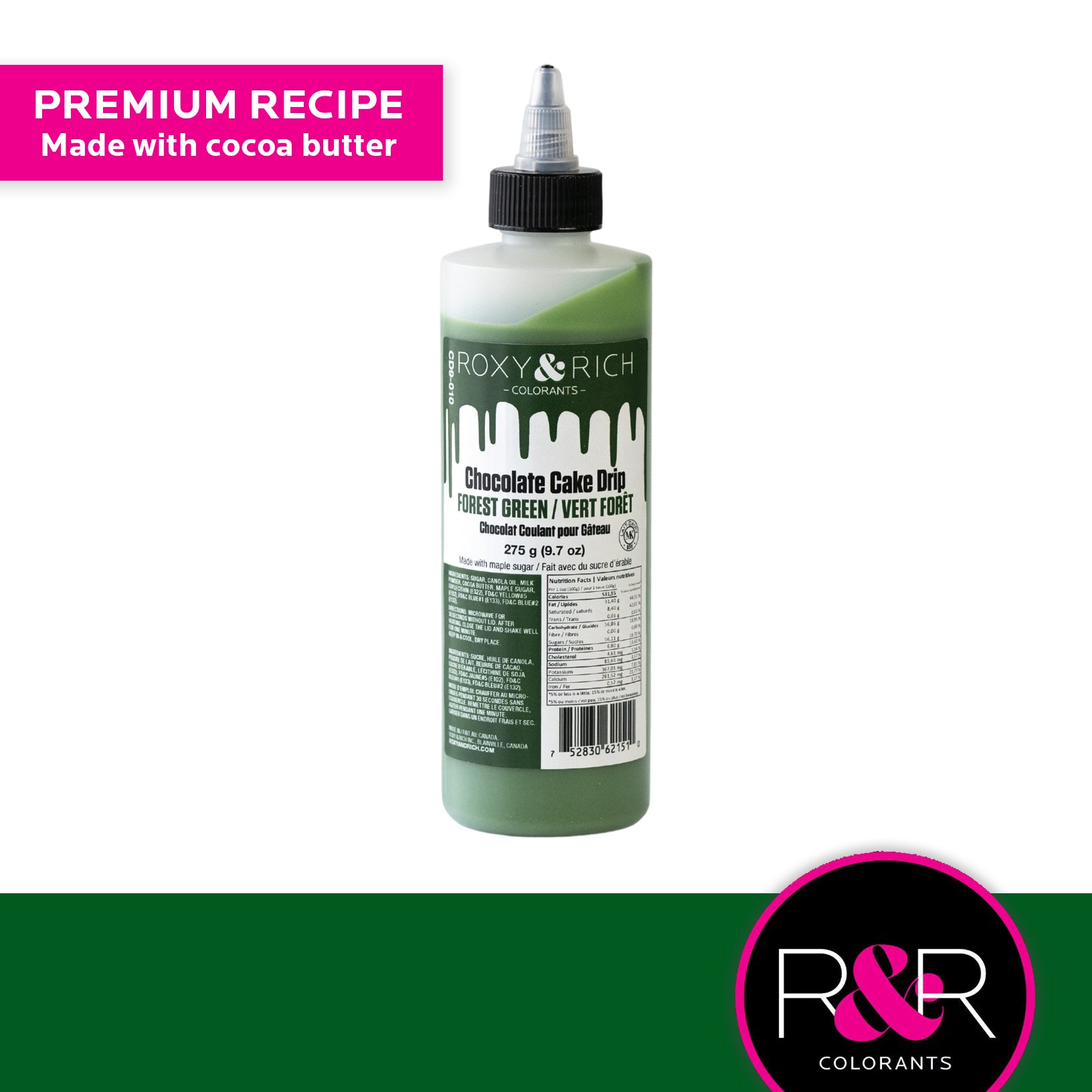 Roxy & Rich Cake Drip Forest Green (# CD9-010) - 9.7 OZ - Papagino Foods Inc. 