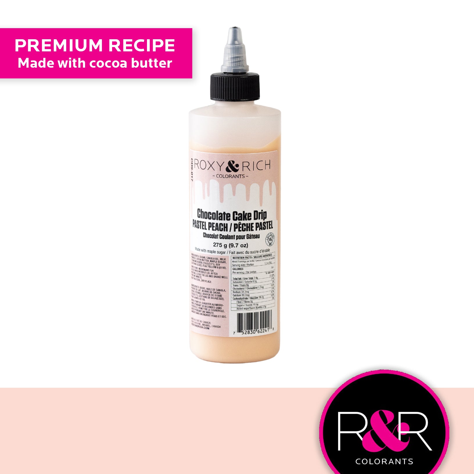 Roxy & Rich Cake Drip Pastel Peach (# CD9-017) - 9.7 OZ - Papagino Foods Inc. 