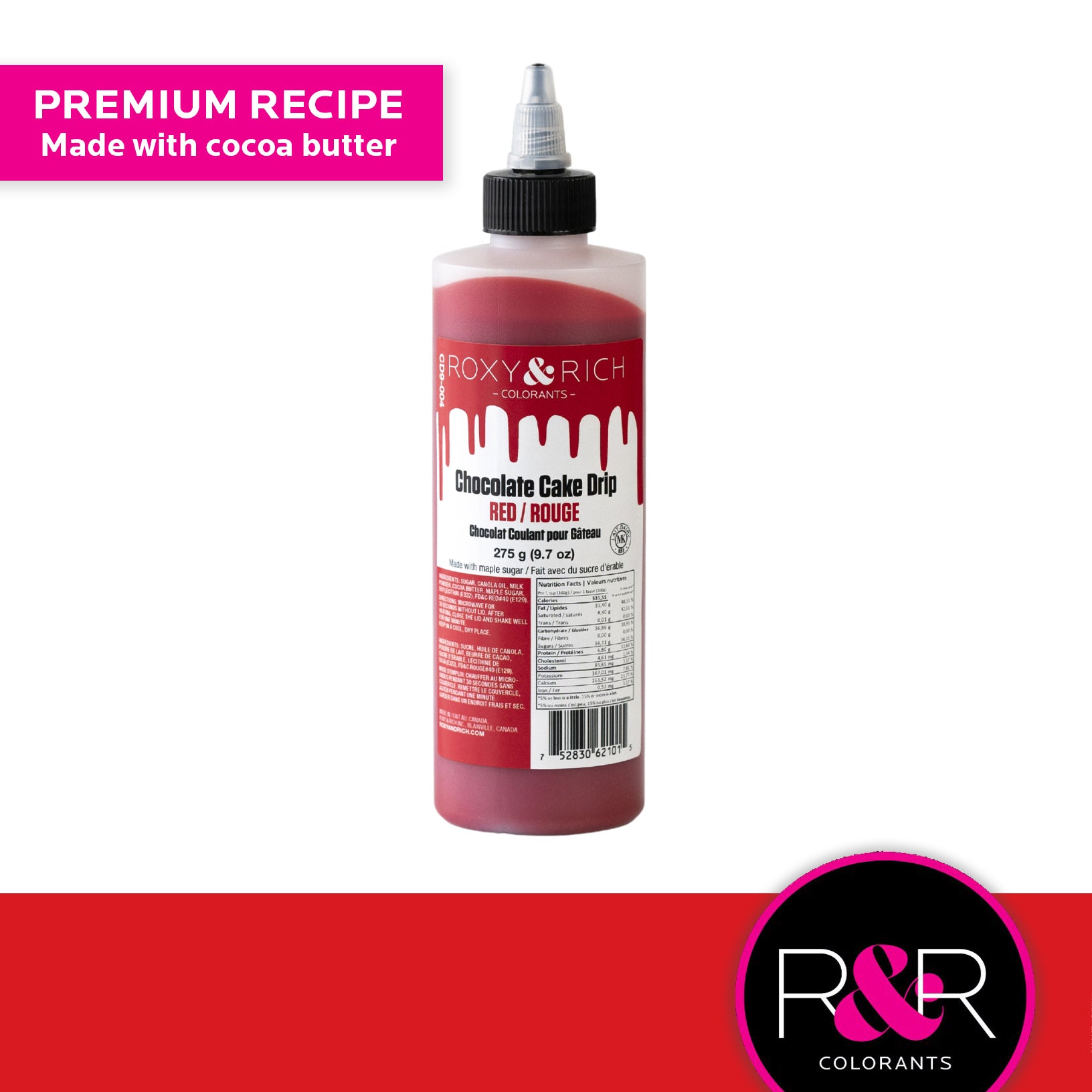 Roxy & Rich Cake Drip Red (# CD9-004) - 9.7 OZ - Papagino Foods Inc. 