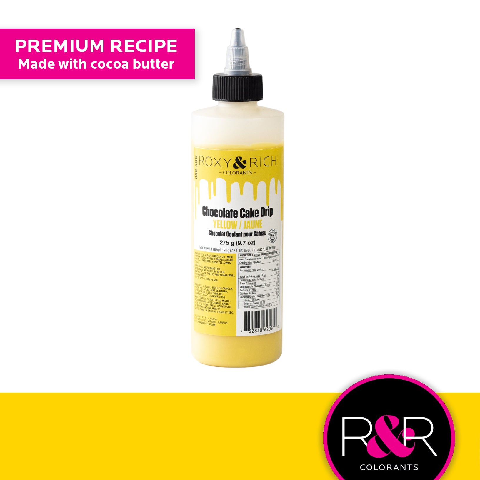 Roxy & Rich Cake Drip Yellow (# CD9-002) - 9.7 OZ - Papagino Foods Inc. 