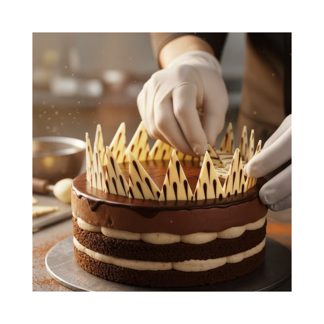 Barlo Tear Triangle pastries by Papagino Foods Inc., 1 kg pack with 435 pieces, showing golden-brown baked triangles on a tray.