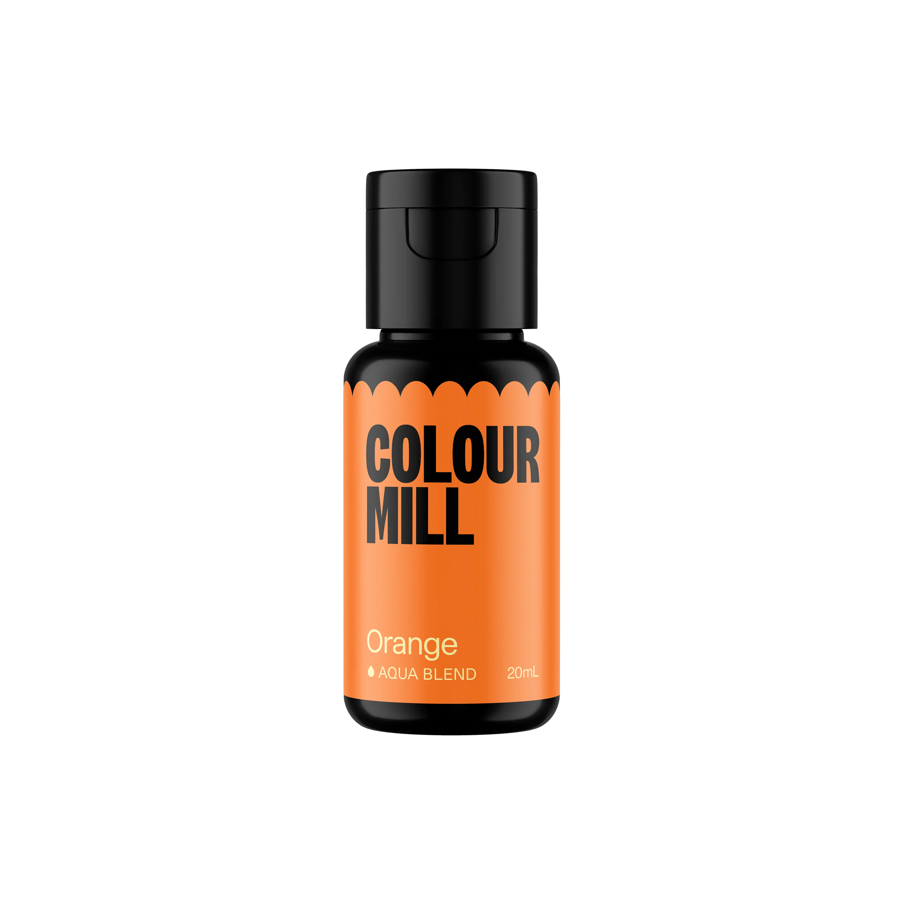 Orange Colour Mill Aqua Blend food coloring by Papagino Foods Inc. in a 20 ml bottle for vibrant baking and cake decorating.