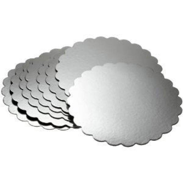 Enjay 10" Round Scalloped Silver Cake Cards 0.45" (250 Pieces) - Papagino Foods Inc.
