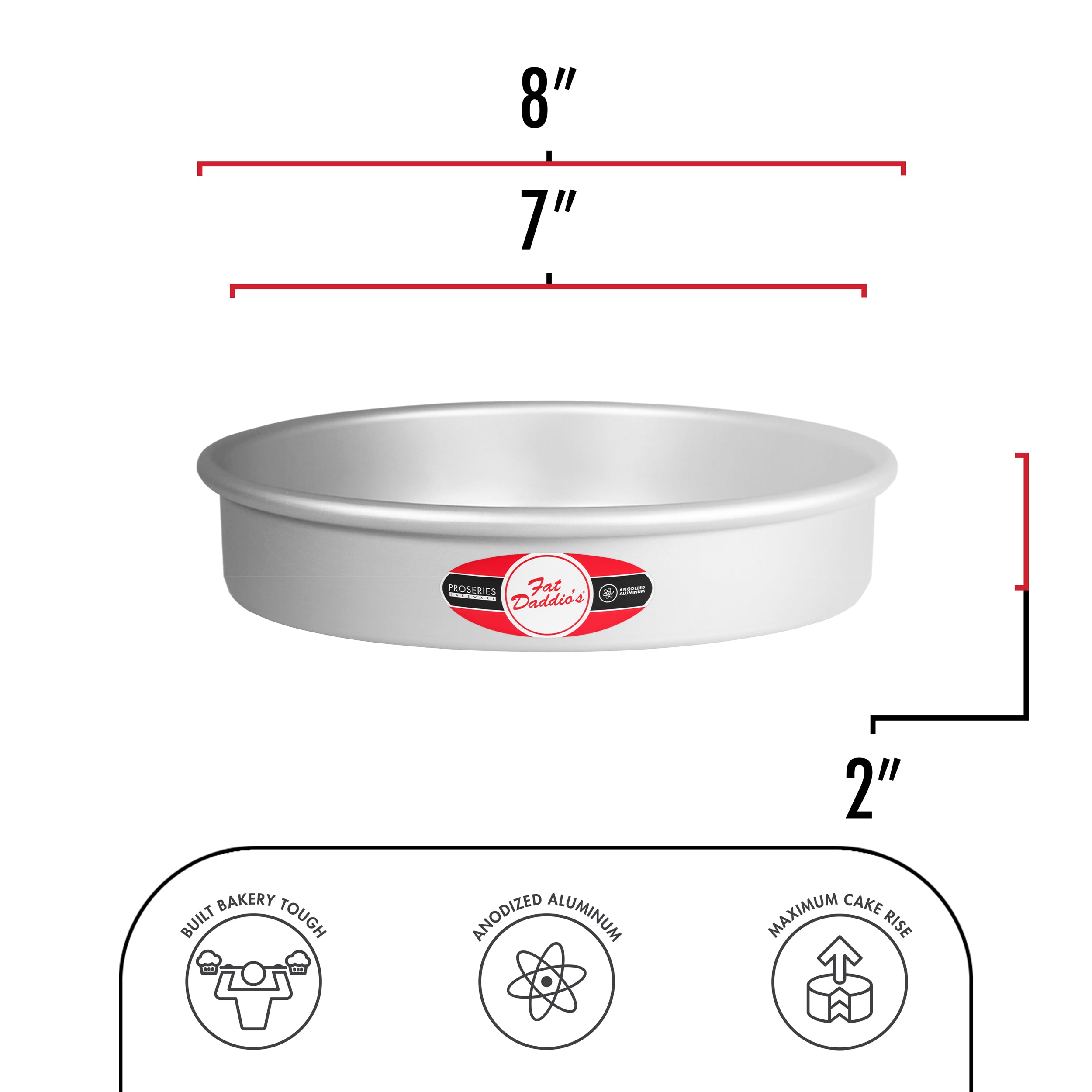 Fat Daddio, Anodized Aluminum, Round Pan, 7 in x 2 in (PRD-72) - Papagino Foods Inc.