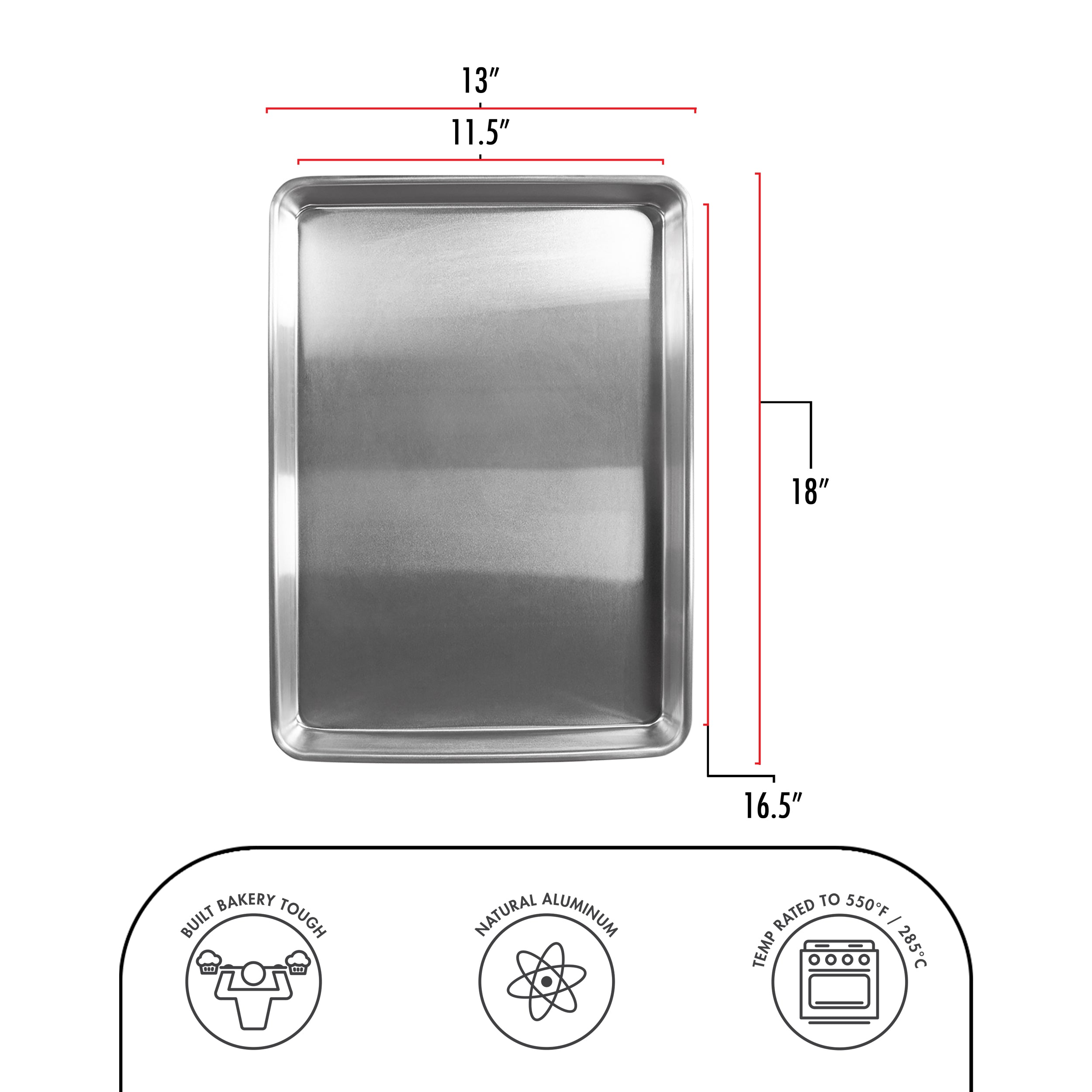 Fat Daddio, Natural Aluminum, Half Sheet Pan, 18 in x 13 in x 1 in (SP-HALF) - Papagino Foods Inc.