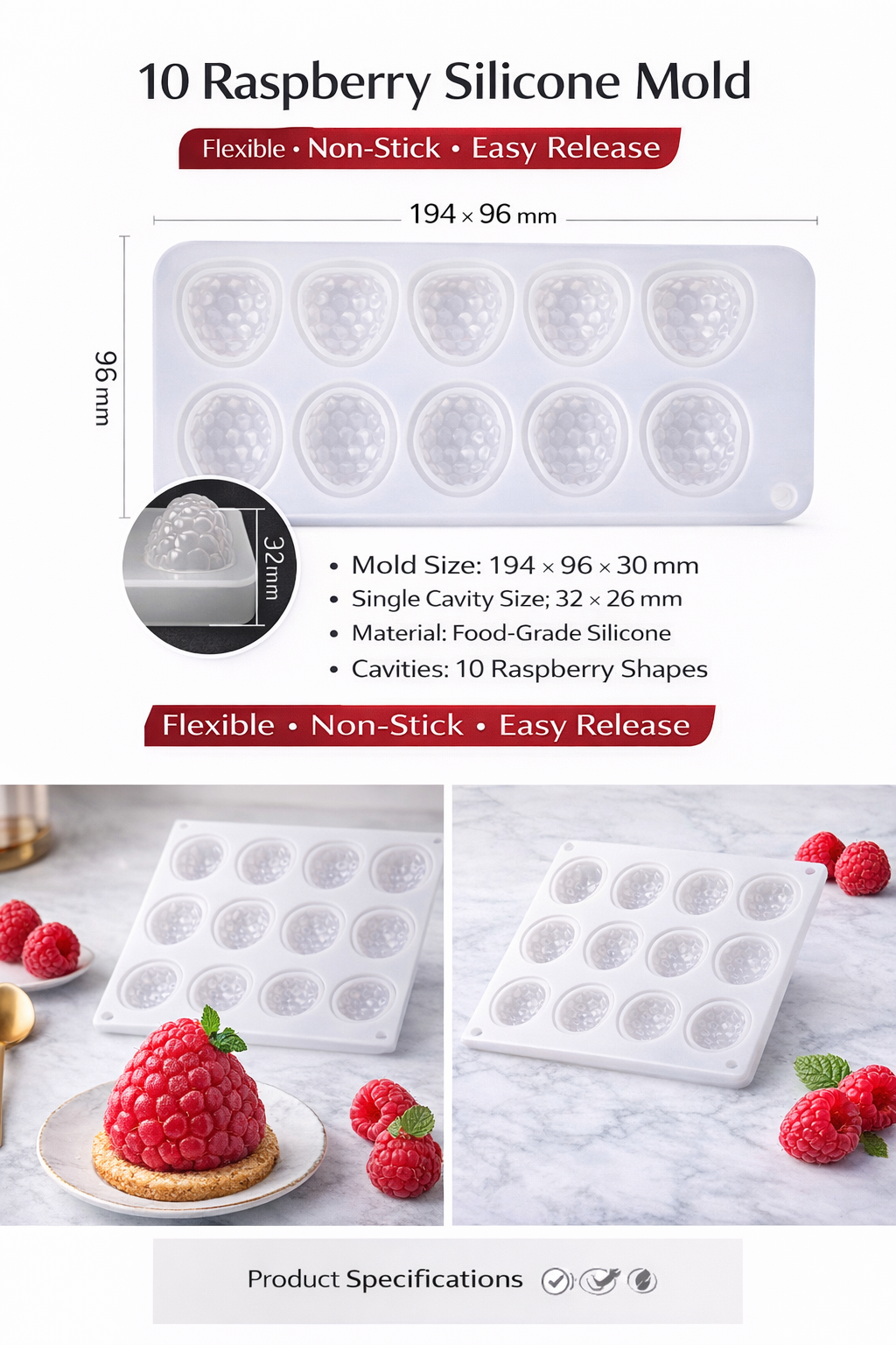 Raspberry Mold (10 Cavities) - Papagino Foods Inc. 