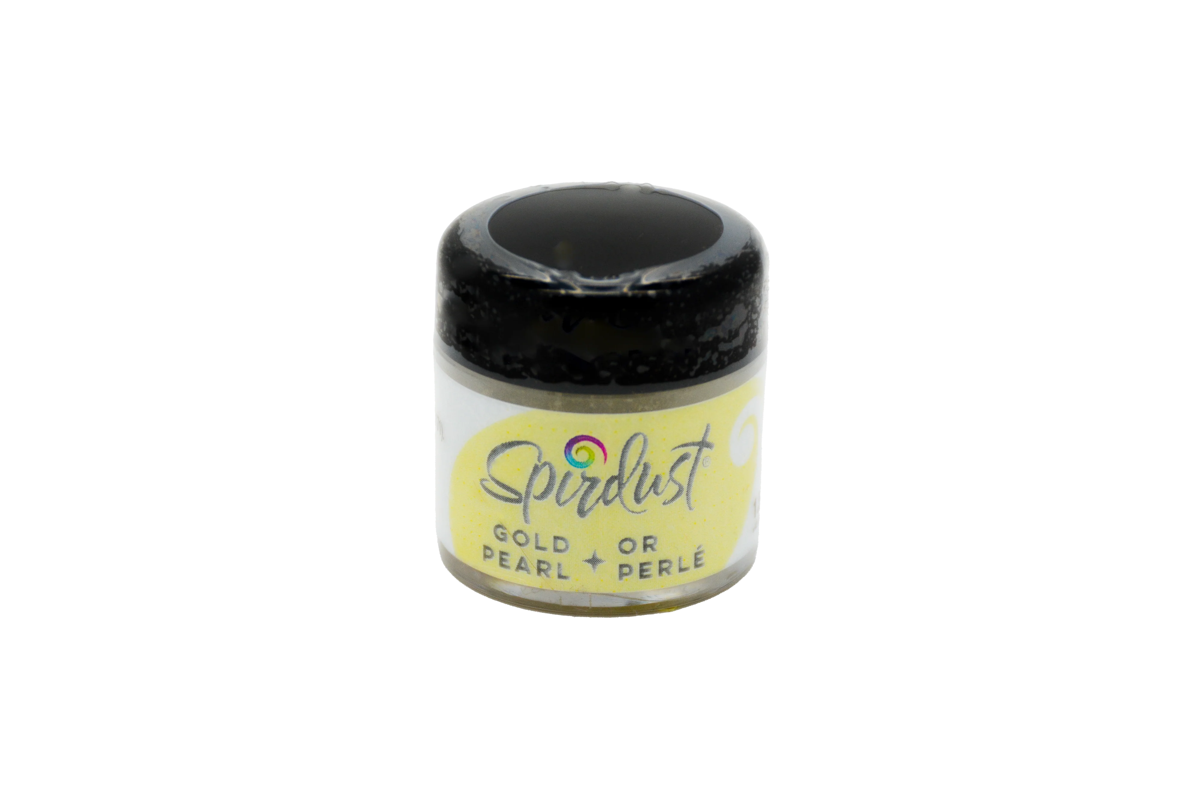 Gold pearl spice from Spirdust by Papagino Foods Inc., 1.5g, showing the shimmering gold-colored pearls in a clear container.