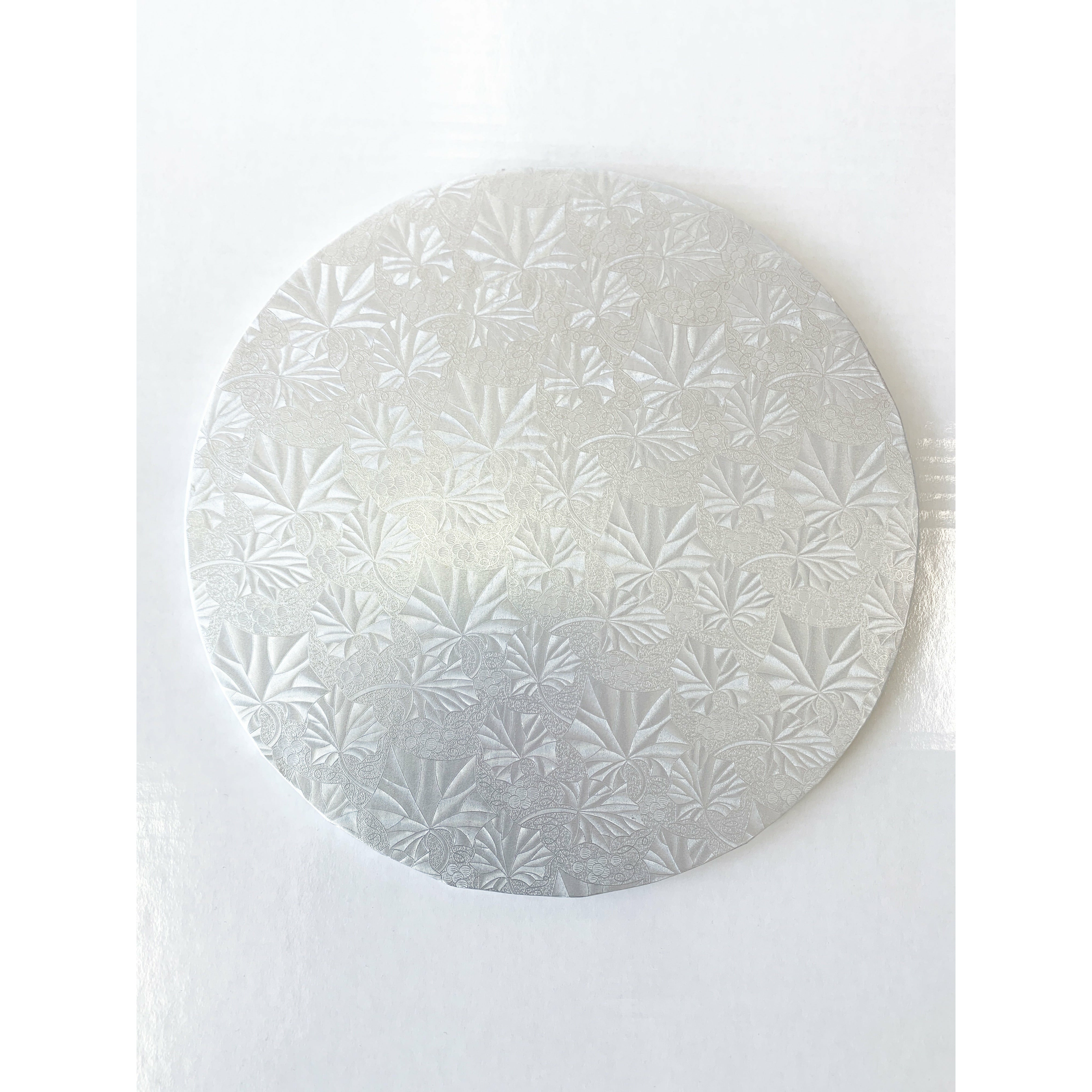12" Round Silver Cake Drum / Board Embossed 1/2" - Papagino Foods Inc.