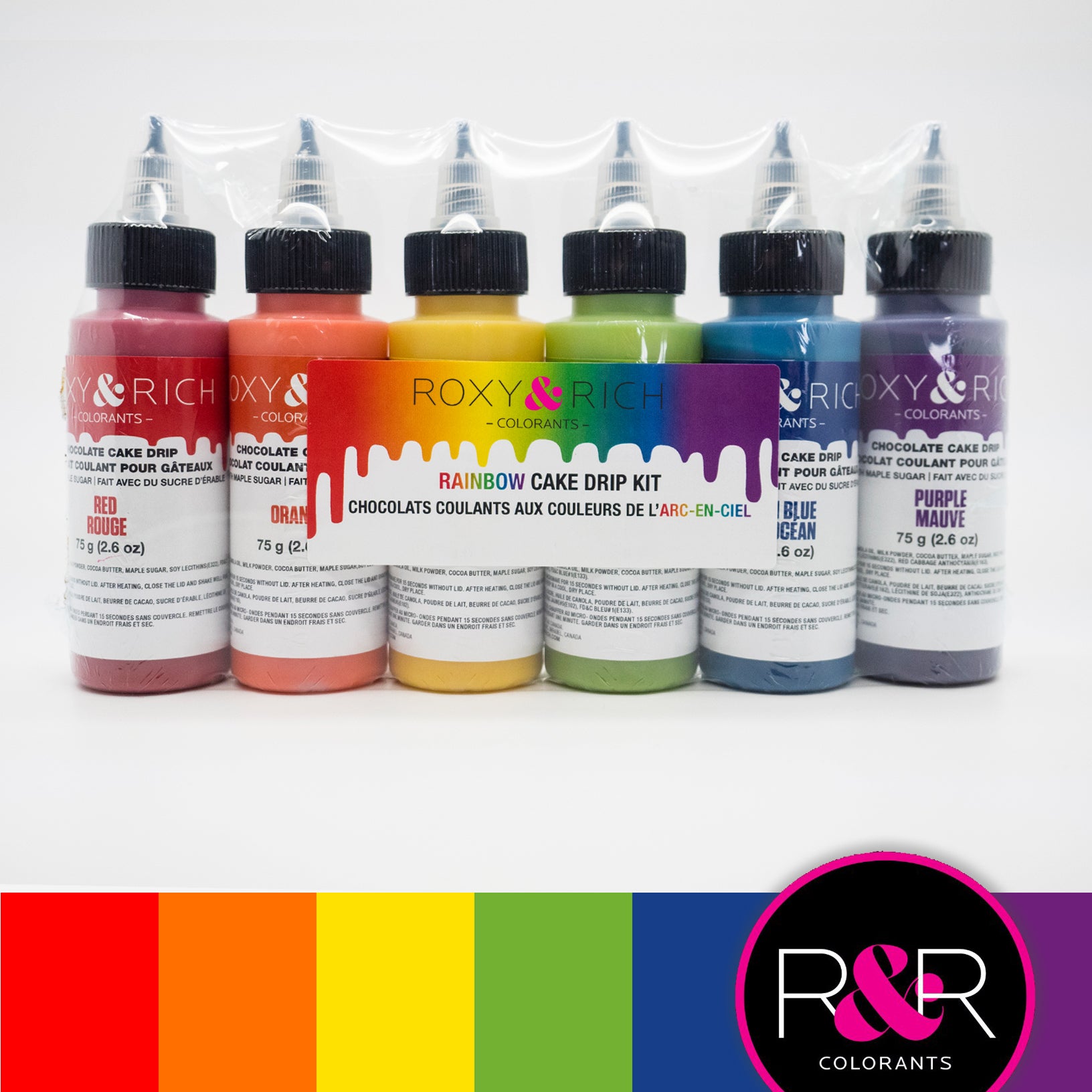 Roxy & Rich Cake Drip Rainbow Kit  (# CD-RBOW)  6 x 75 grams - Papagino Foods Inc.