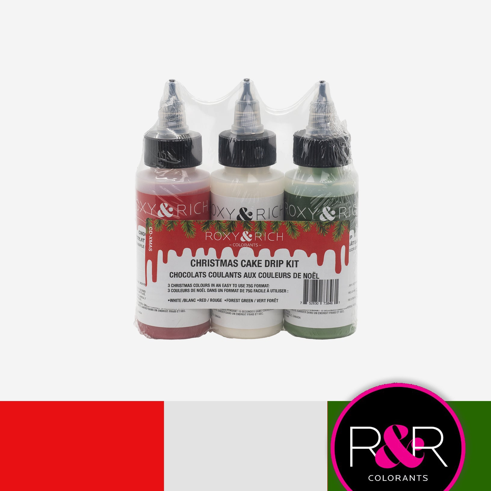 Roxy & Rich Christmas Mini Cake Drip Kit  (# CD-XMAS)  3 x 75 grams - Papagino Foods Inc.