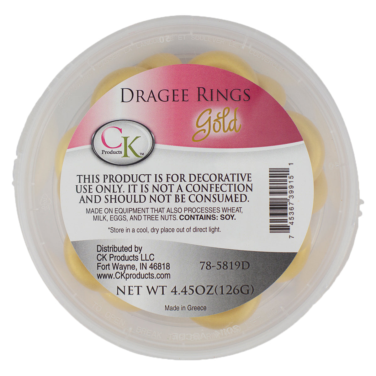 Gold Dragees Rings, 4.45 oz  #78-5819D - Papagino Foods Inc.