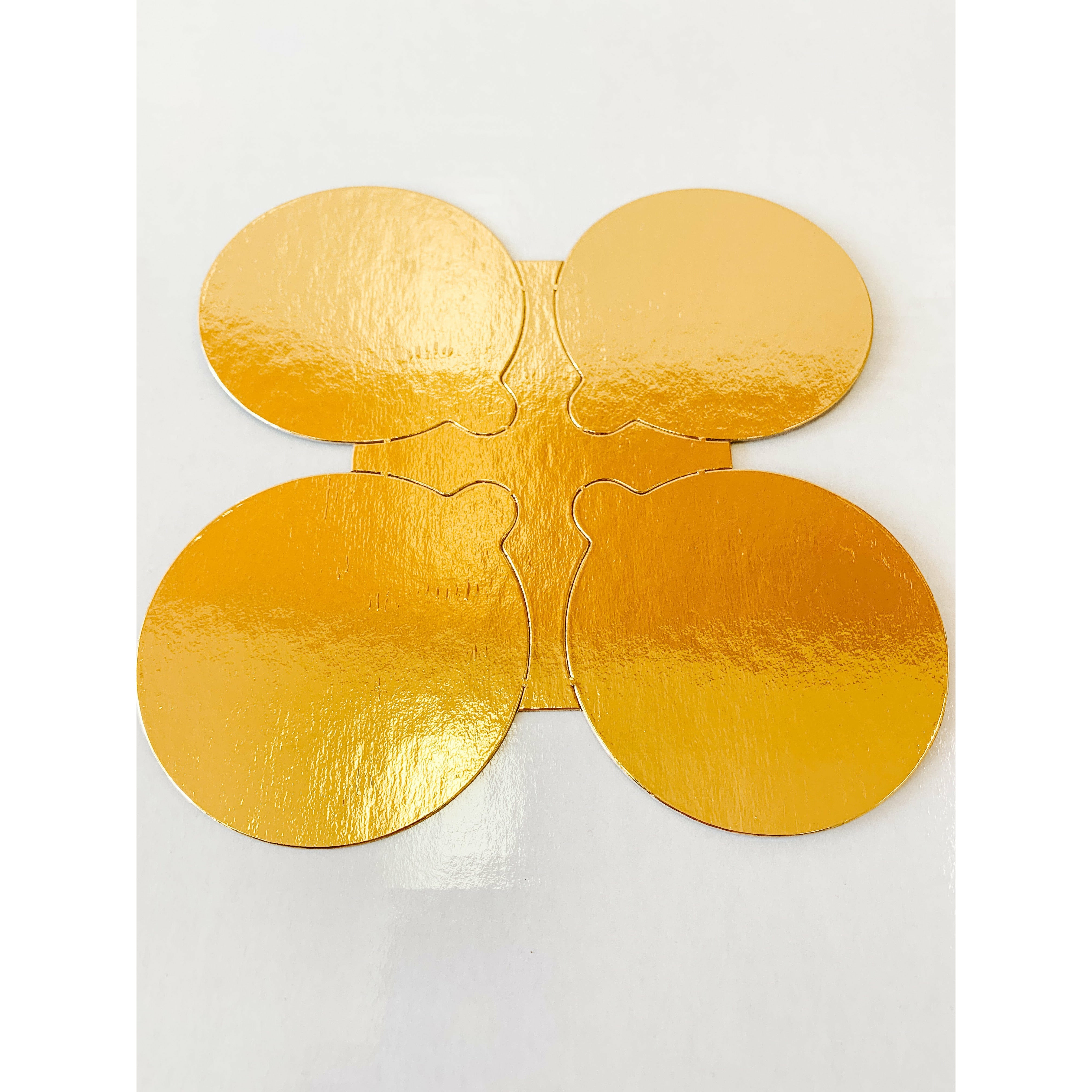 Single Serve Portion Gold/Black Pastry Boards with Tab 4" Round  .045  (500 Pieces) - Papagino Foods Inc.